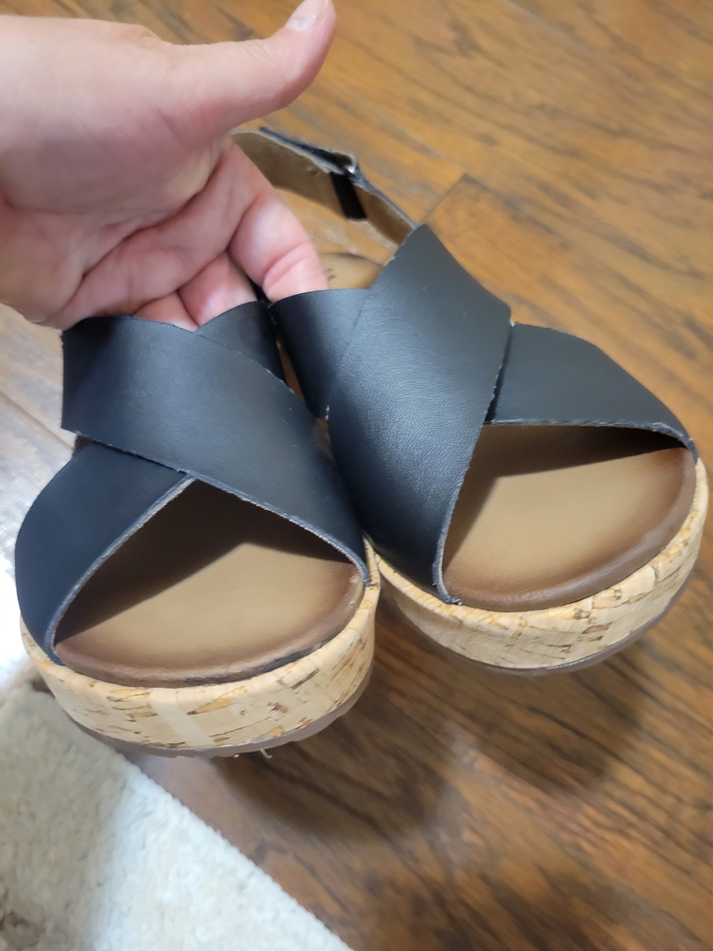 Clarks Black Cork-Platform Wedge Sandals - Picture 5 of 7